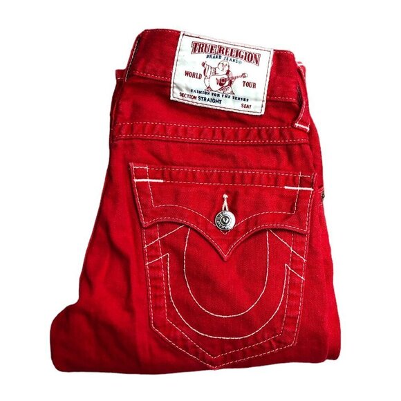 VINTAGE True Religion Jeans Size 27 STRAIGHT RED - Picture 1 of 9